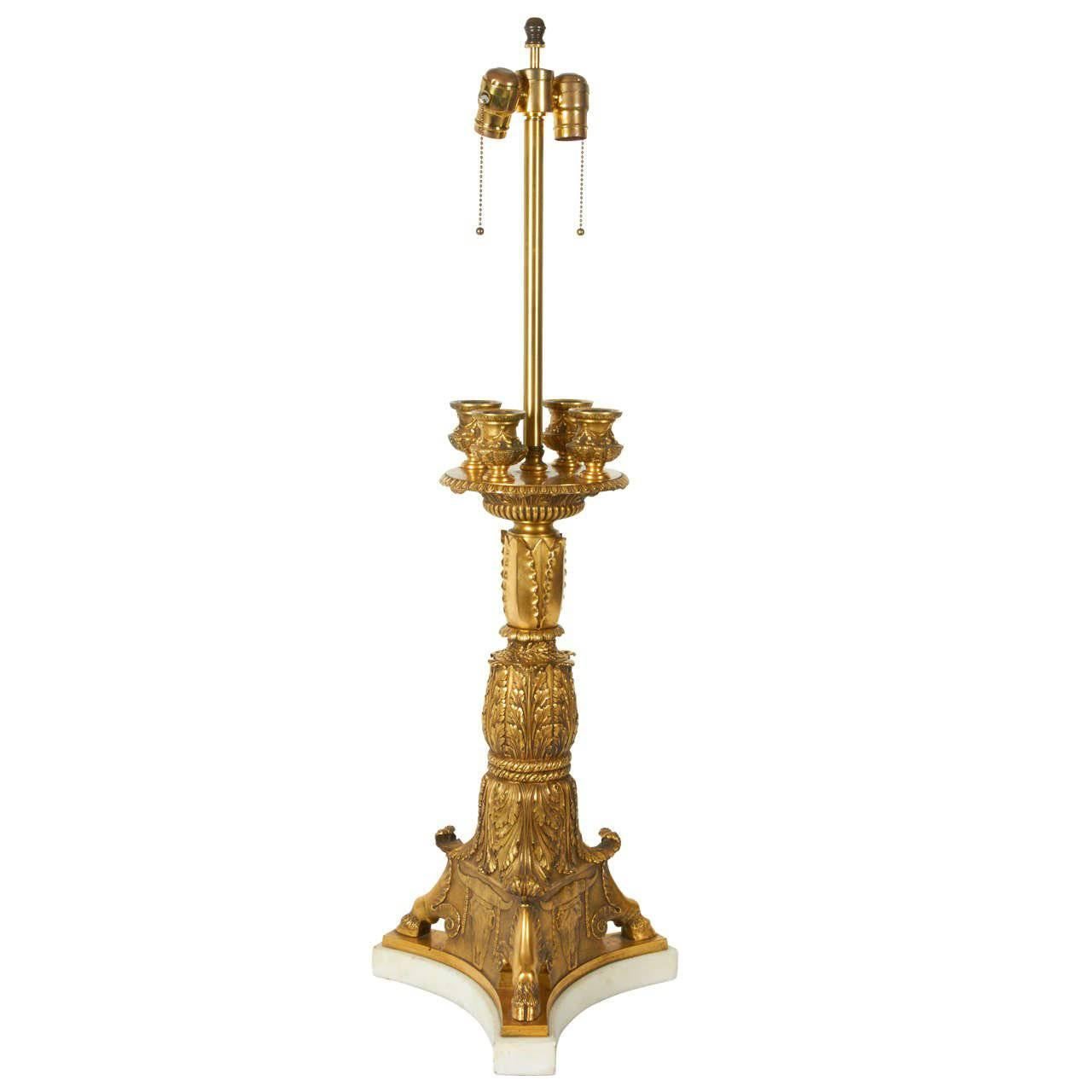 Large Neoclassical Gilt Bronze Lamp by E. F. Caldwell For Sale