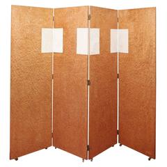 Four-Panel Screen with Plaster Insets Signed by Yves Hervis, France, circa 1960