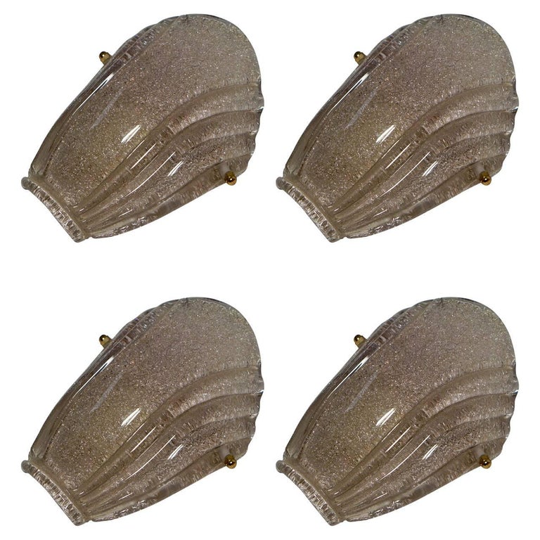 Set of Four Wonderful Vintage Murano Glass Leaf Wall Lights For Sale