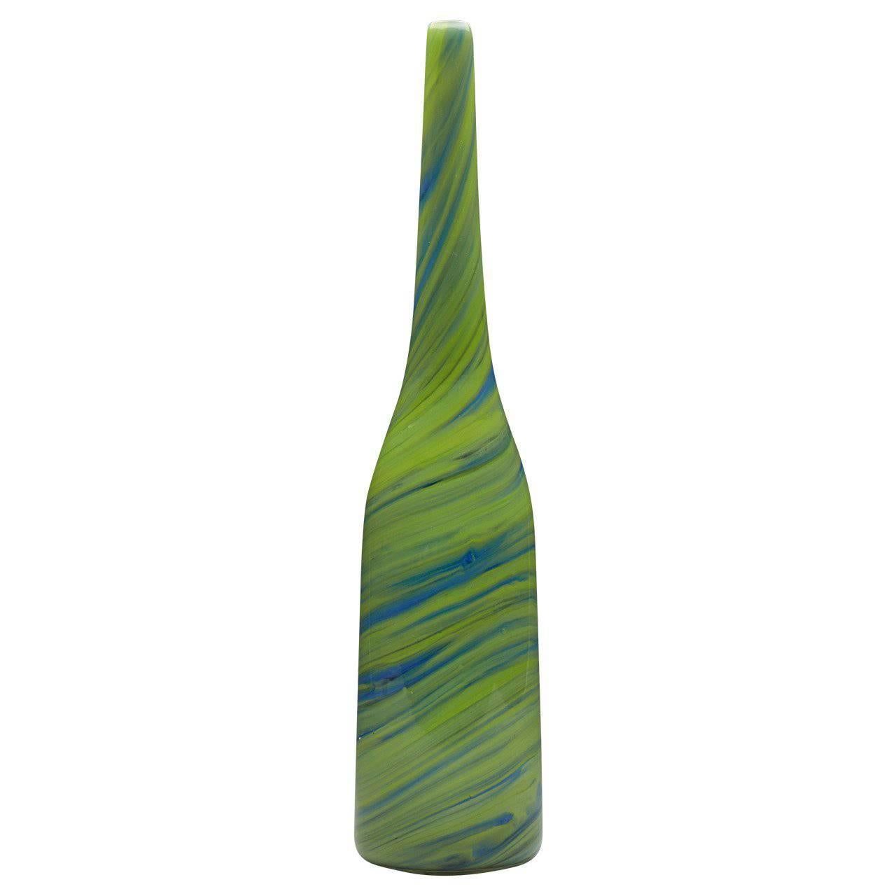 Italian Murano Gino Cenedese Signed Green Marbled Bottle Vase