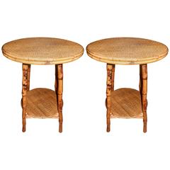 Pair of West Indian Bamboo and Cane Side Tables