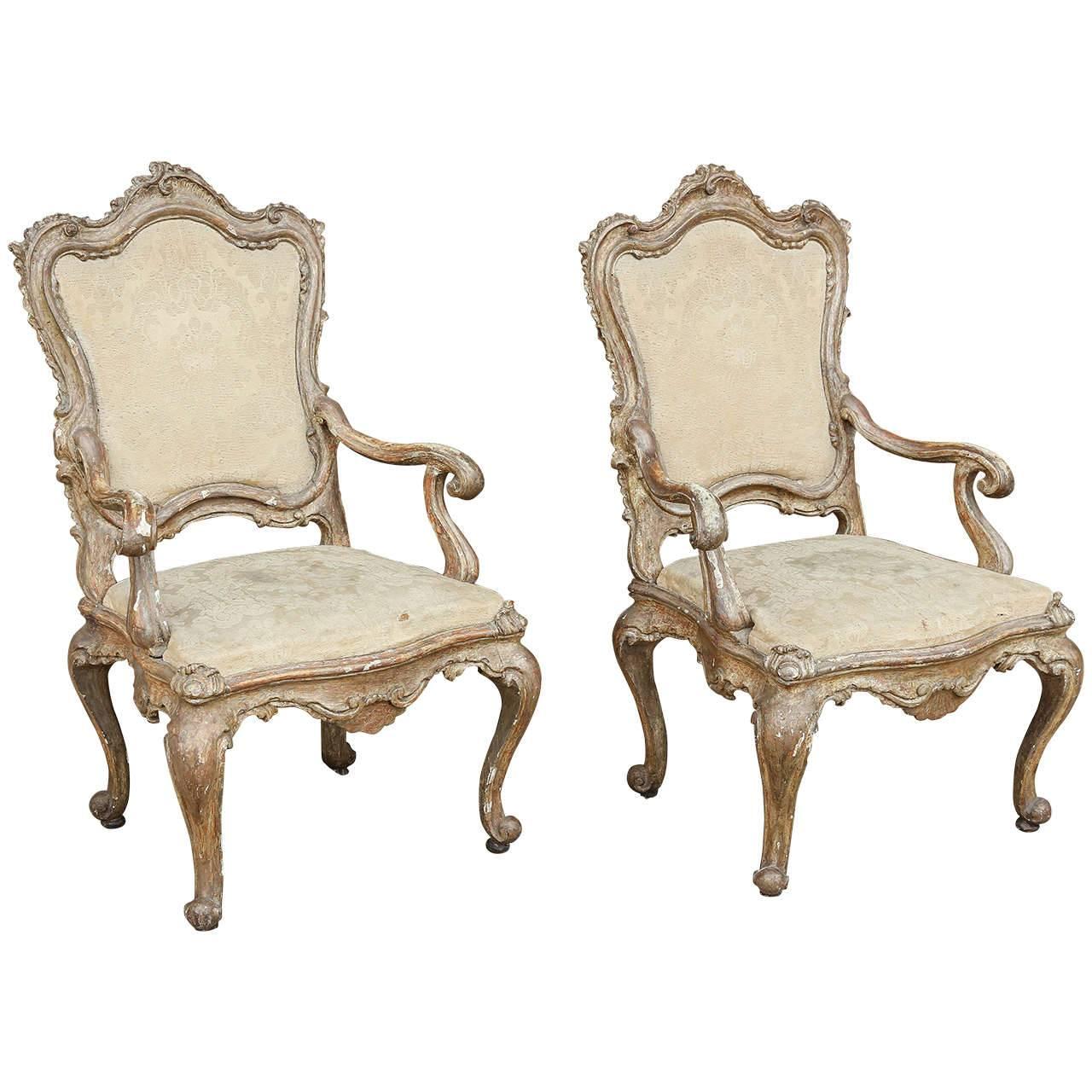 17th Century Italian Gold and Silver Leaf Armchairs from Naples, Italy For Sale