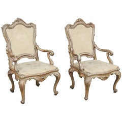 17th Century Italian Gold and Silver Leaf Armchairs from Naples, Italy