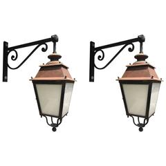 Original Pair of French Street Lanterns on Brackets