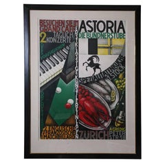 Authentic Vintage Swiss Stone Lithographic Poster Custom Framed "Astoria"