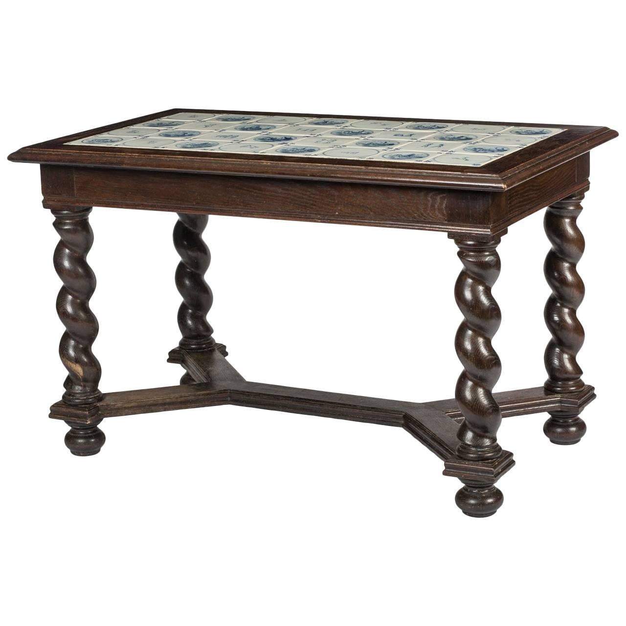 Baroque Style Delft Tile Top Table