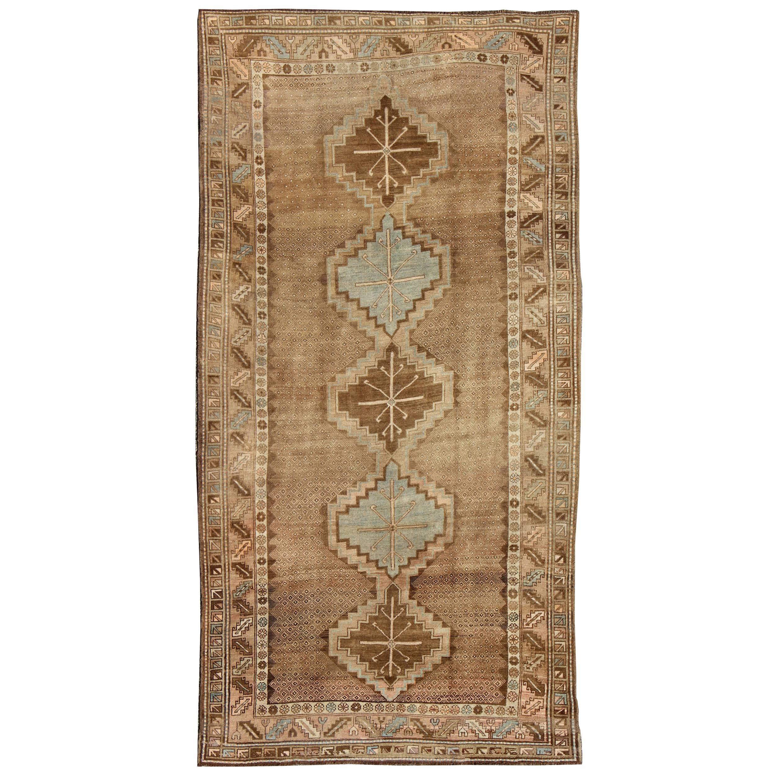 Tribal Turkish Oushak Gallery Rug in Camel with Central Design