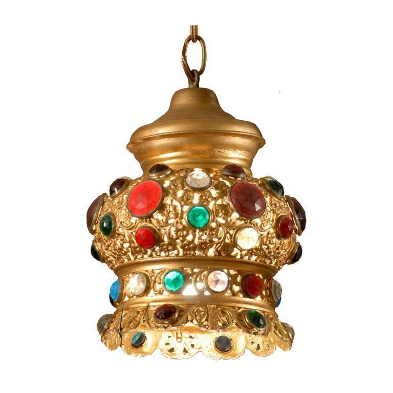 Italian Jeweled and Gilded Crown Pendant