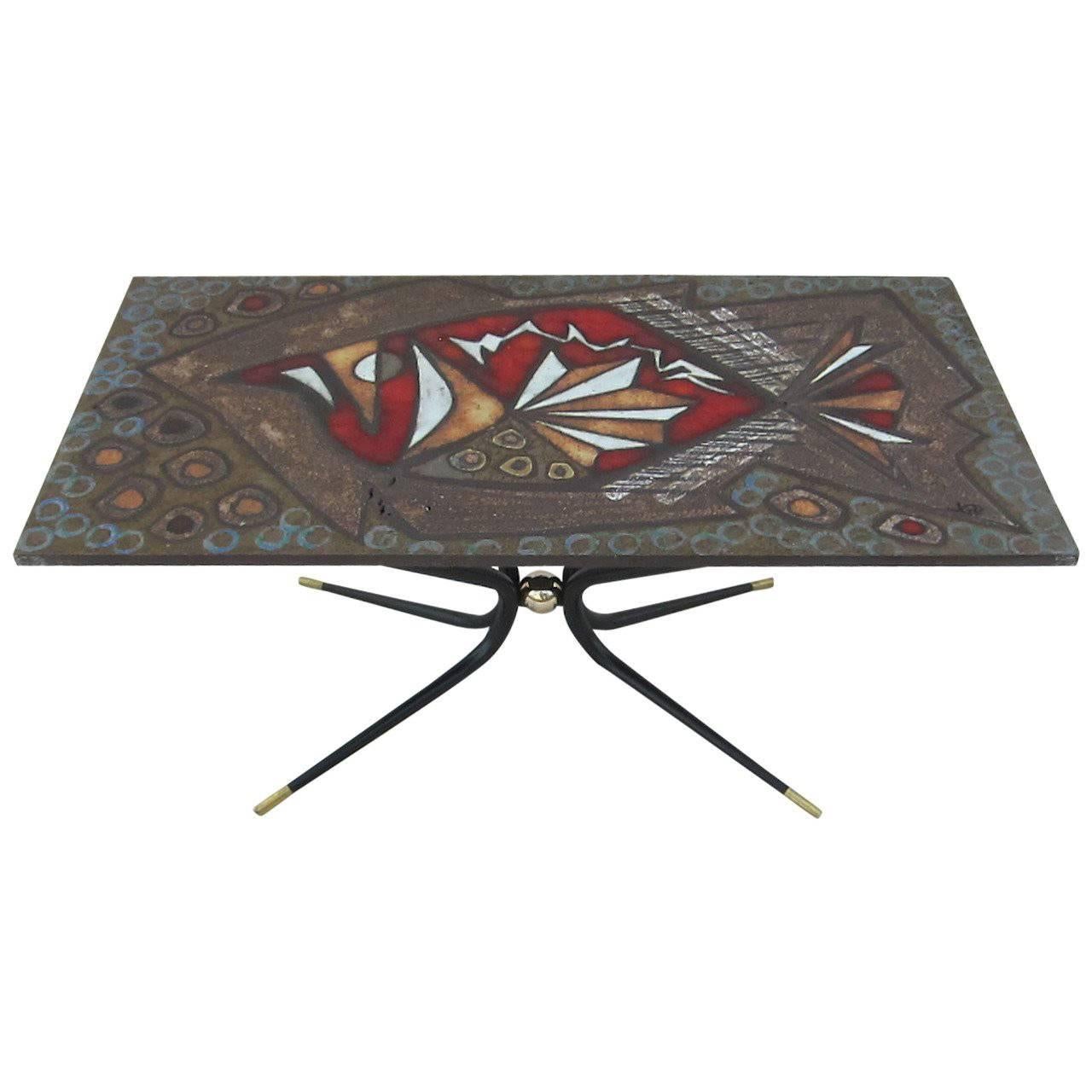 Italian Artisan Tile Table in the Style of Gio Ponti For Sale