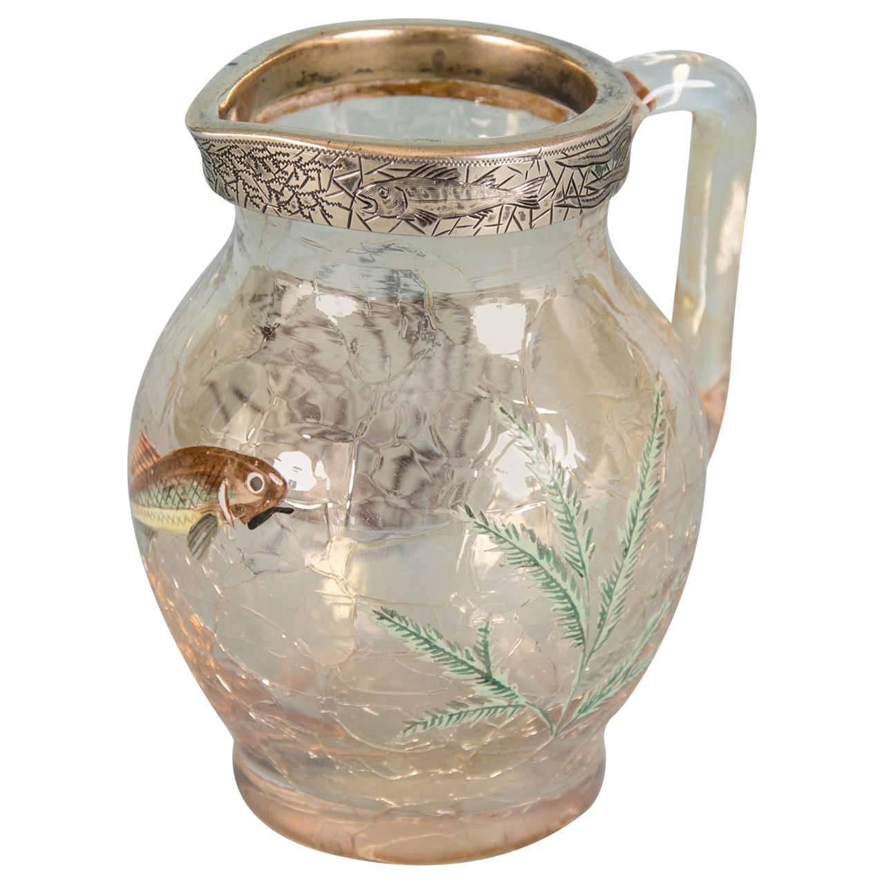 Victorian Elkington Silver-Gilt Mounted Glass Aesthetic Movement Design Jug For Sale