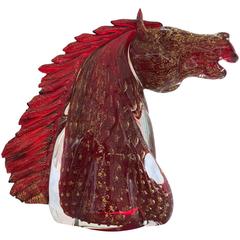 Superb Murano crafted red gold glass horse head, Giancarlo Signoretto  FREE SHIP