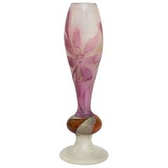 Emile Gallé French Art Nouveau Cameo Glass Vase with Marquetry