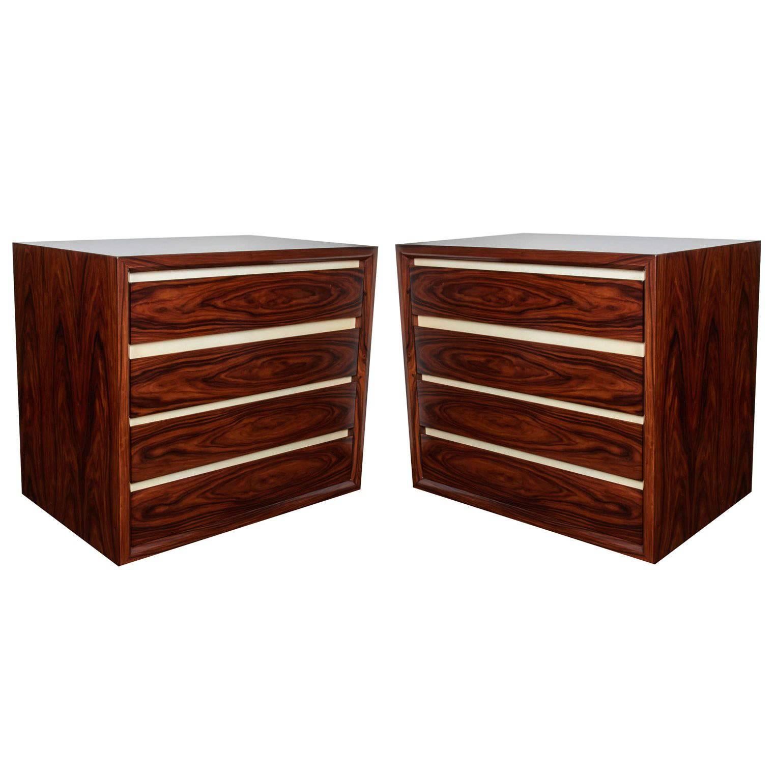 Pair of Vintage Rosewood Dressers with Parchment Accents