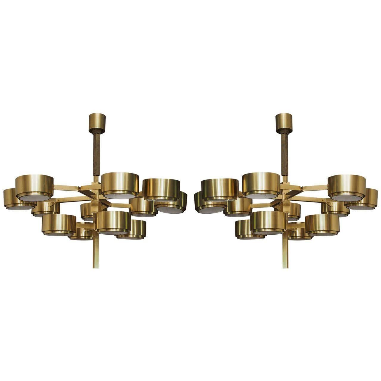 Two Large Twelve-Light Pendants Chandeliers Attributed to Hans-Agne Jakobsson For Sale