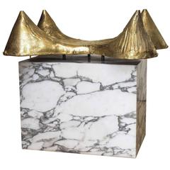 Table Base in Bronze and Marble, Signed with Glass Top