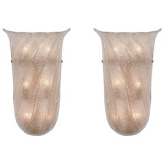Pair of Frosted and Fluted Murano Glass Sconces