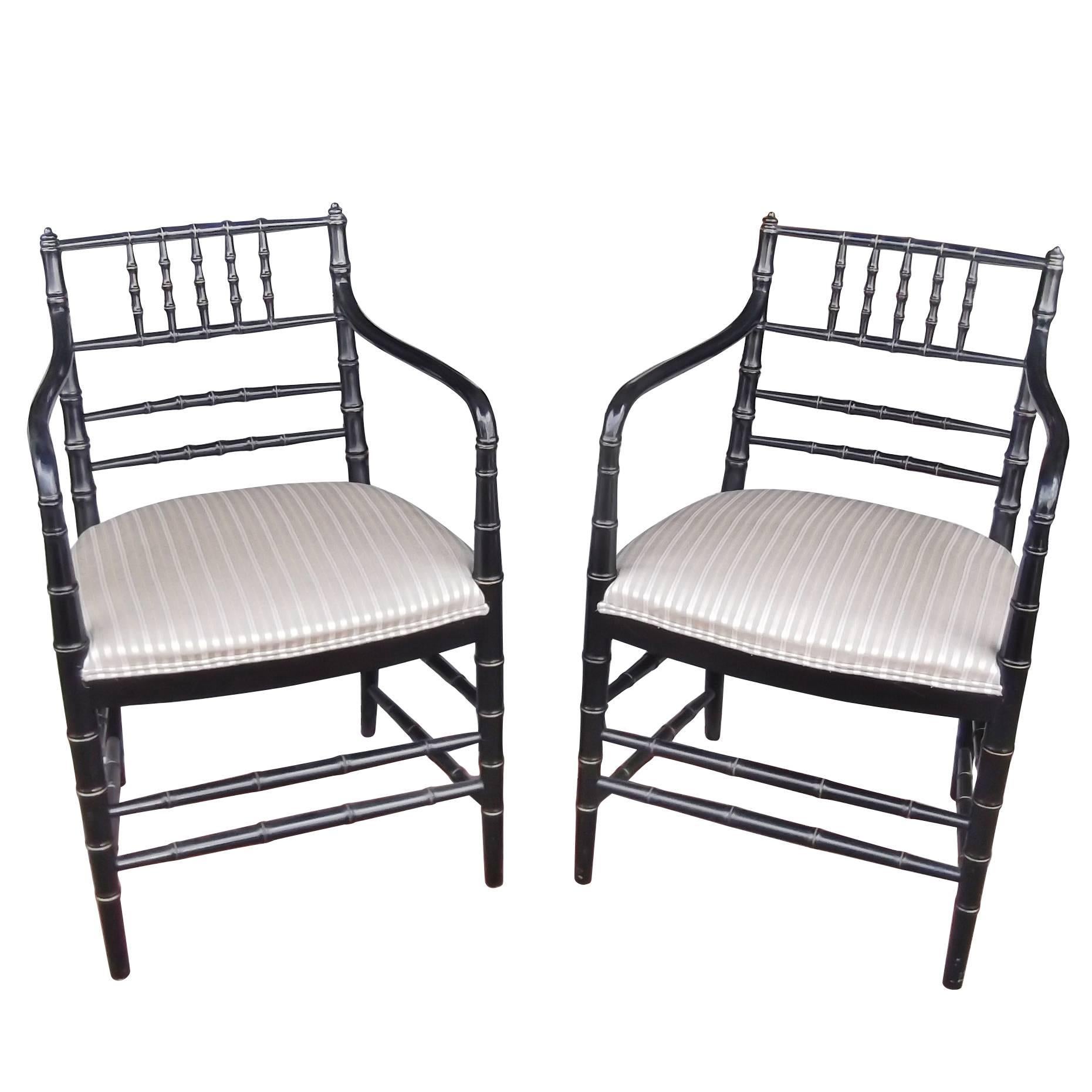 Pair of Ebonized Regency Style Armchairs
