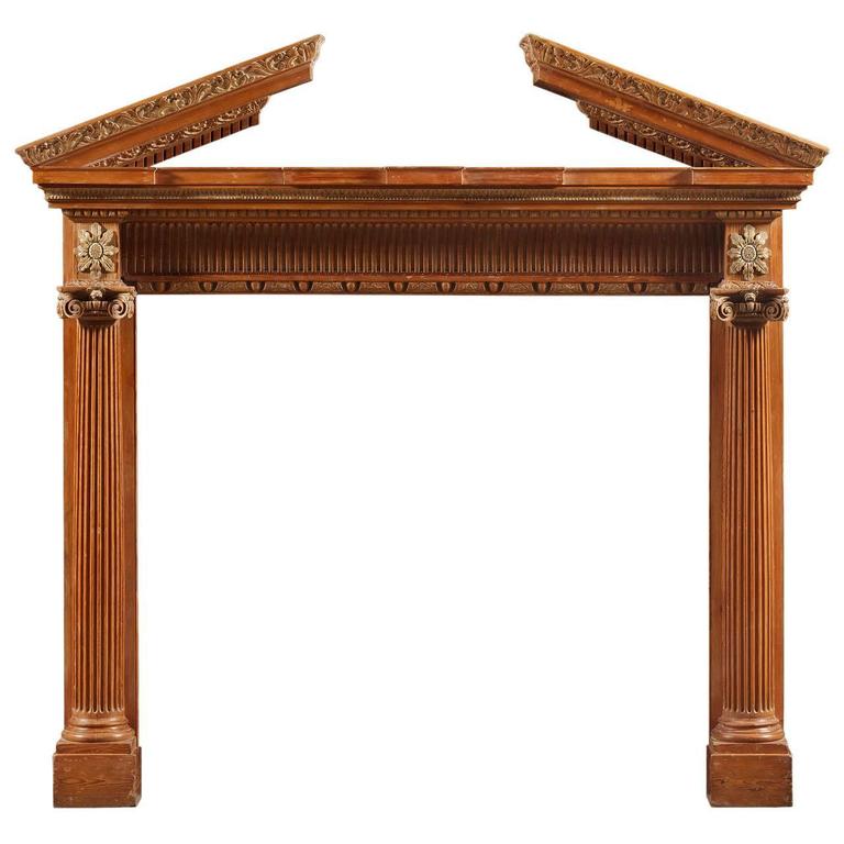 18th Century Antique Carved Pine Fireplace Mantel