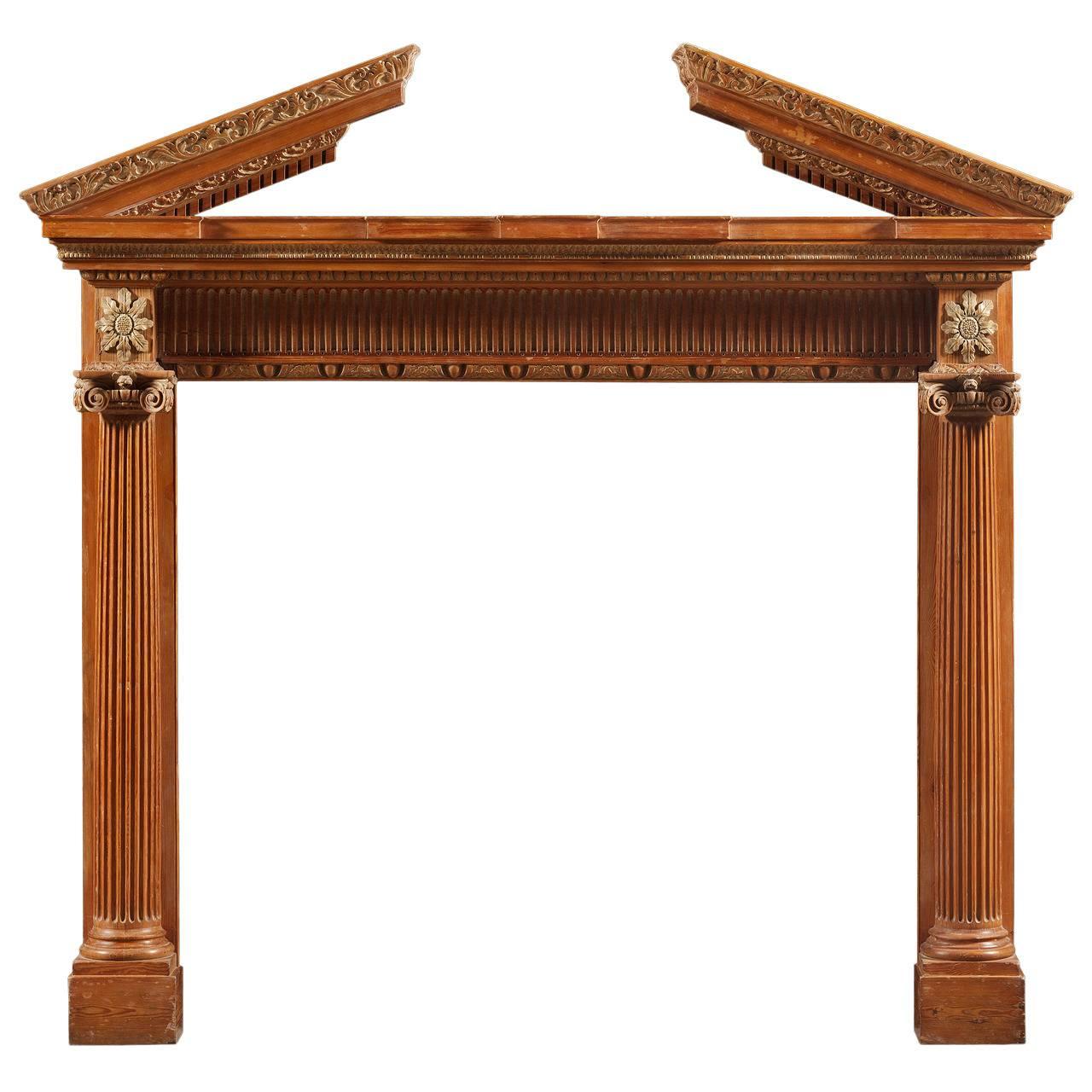 18th Century Antique Carved Pine Fireplace Mantel For Sale