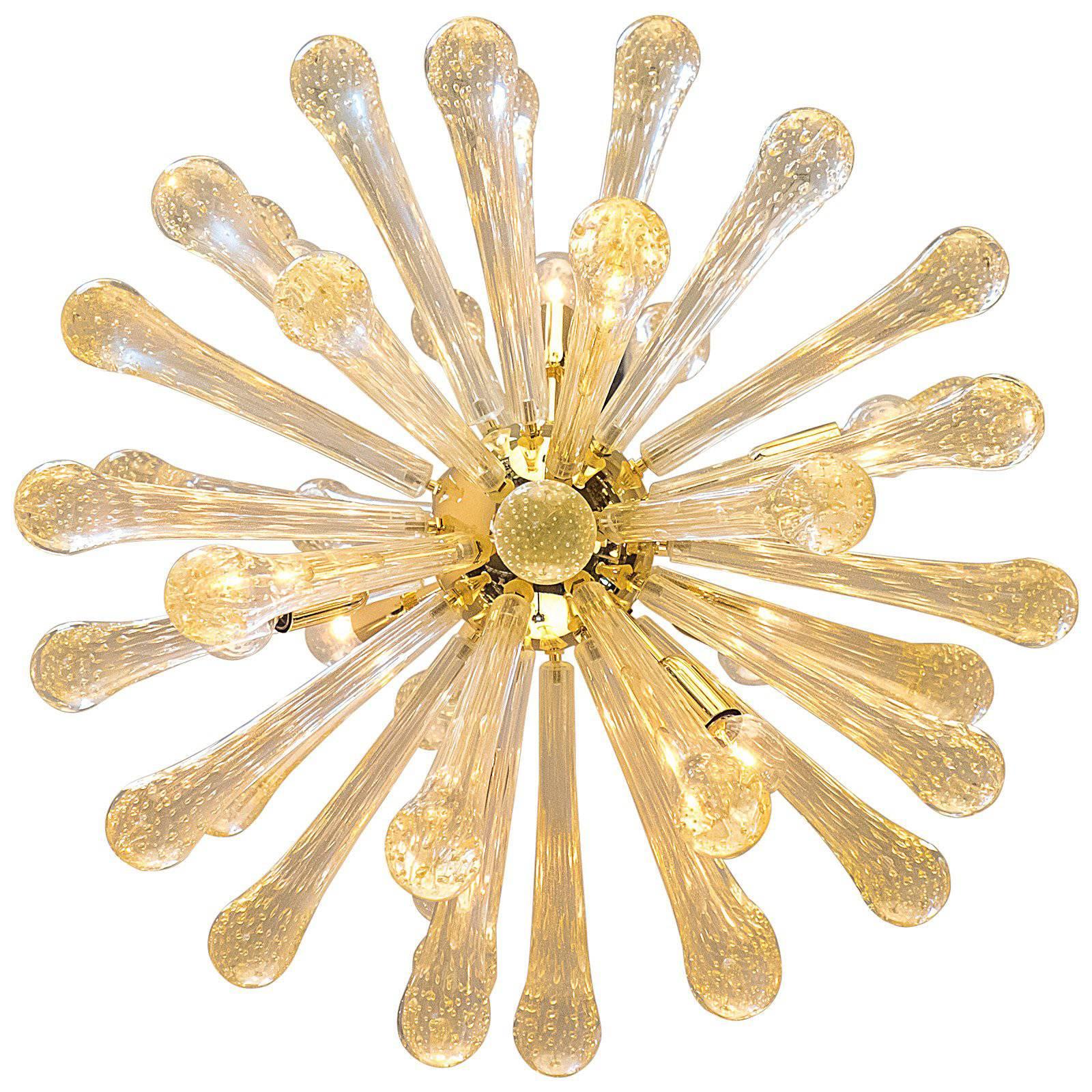 Murano Gold "Pulegoso" Glass Sputnik Chandelier