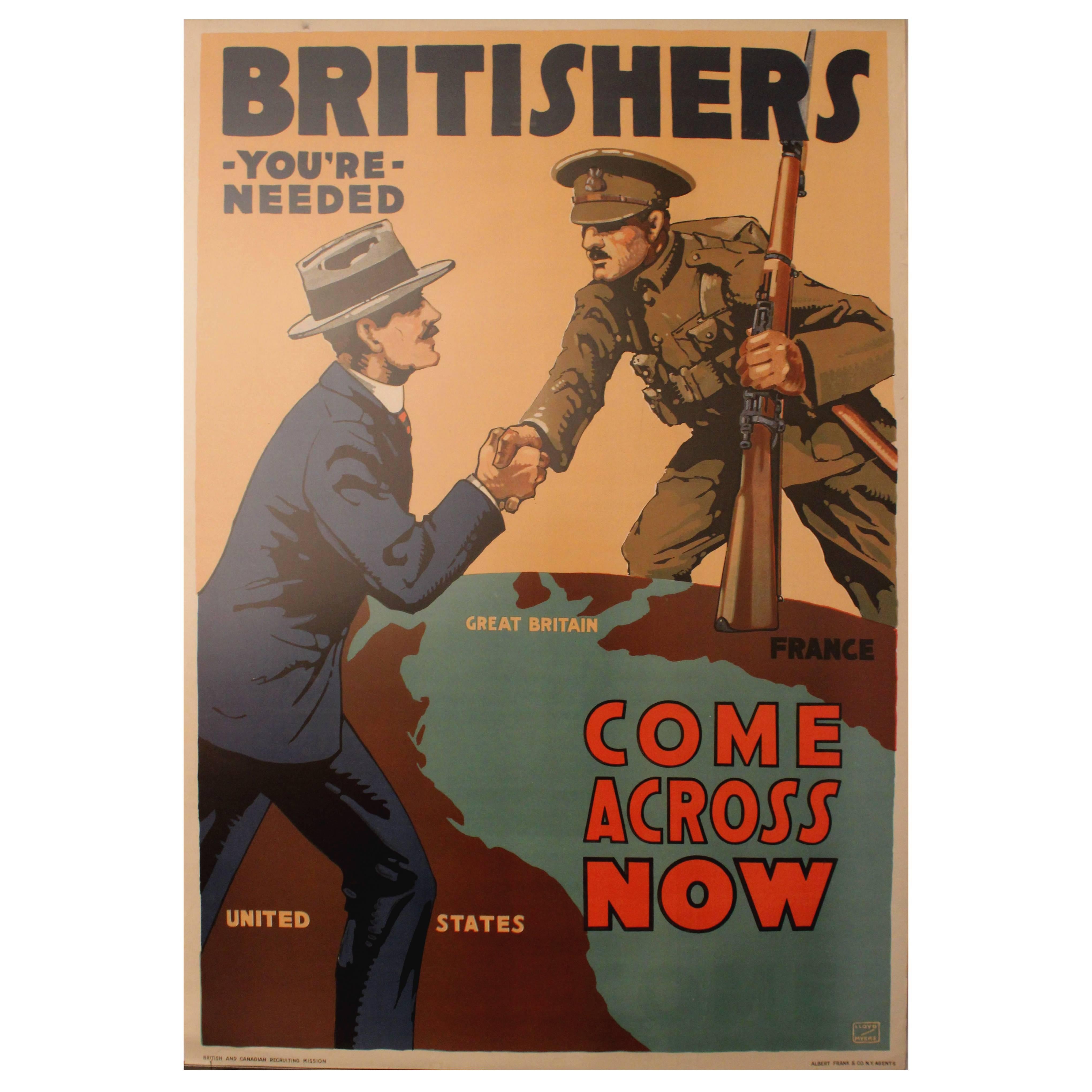 Original Vintage 1917 World War I Propaganda Poster "Britishers You're Needed"