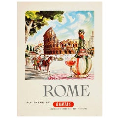 Affiche publicitaire originale de voyage de Harry Rogers « Rome - Fly There by Qantas » (Fly there by Qantas)