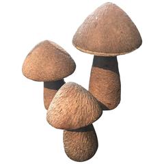Set of Three Hand-Carved Stone Toadstools