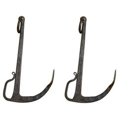 Antique 19th Century Hand-Forged Iron Ship Anchors from France