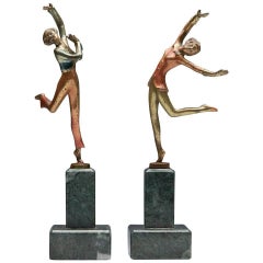 Antique Pair of Art Deco Cold Painted Bronze Dancers, Josef Lorenzl, circa 1930