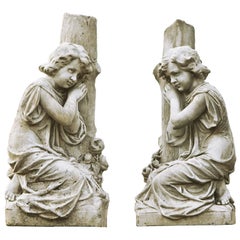 Antique Pair of Continental, Probably French Sculpted White Marble Models of Kneeling C