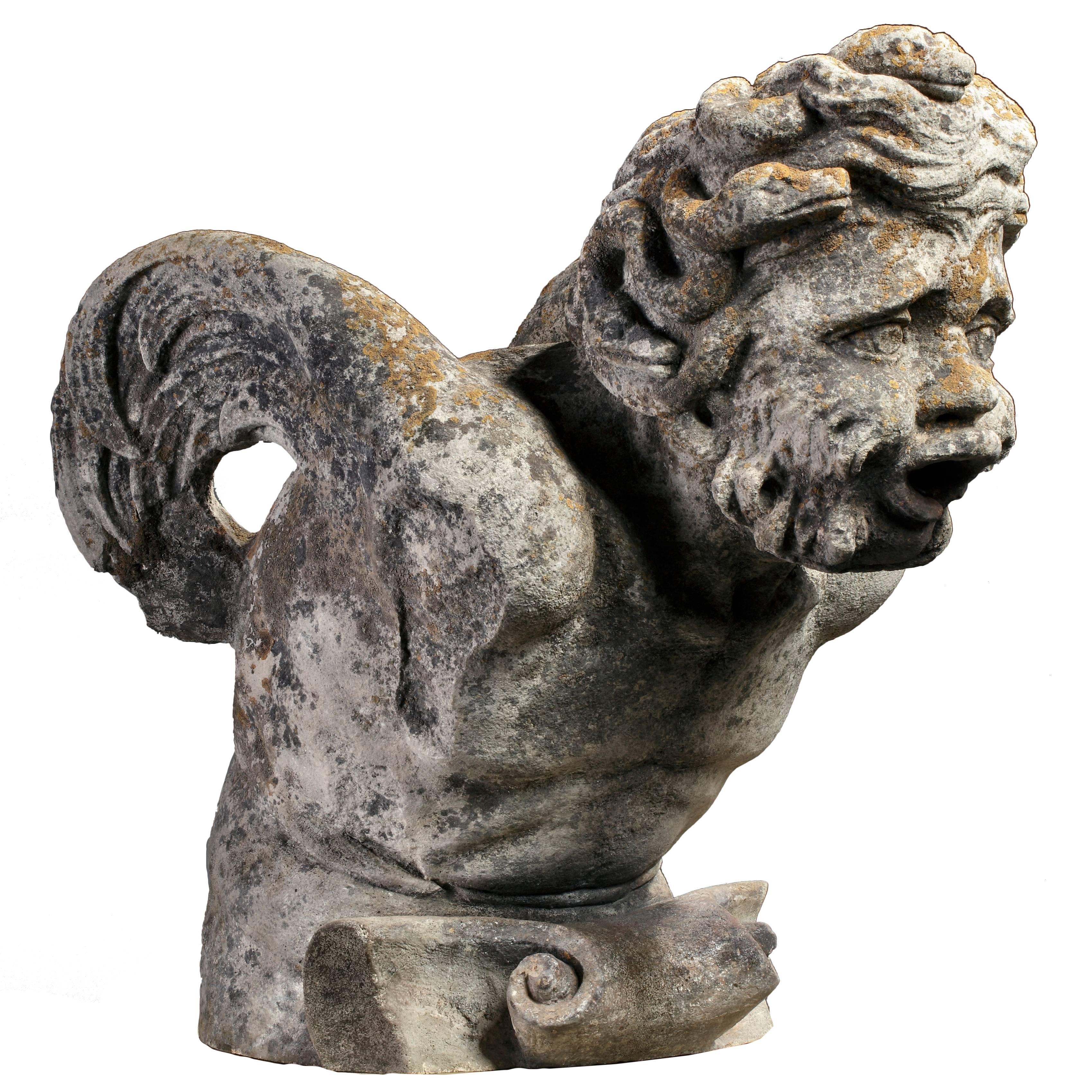 Sculpted Limestone Bearded Man Fountainhead/Gargoyle