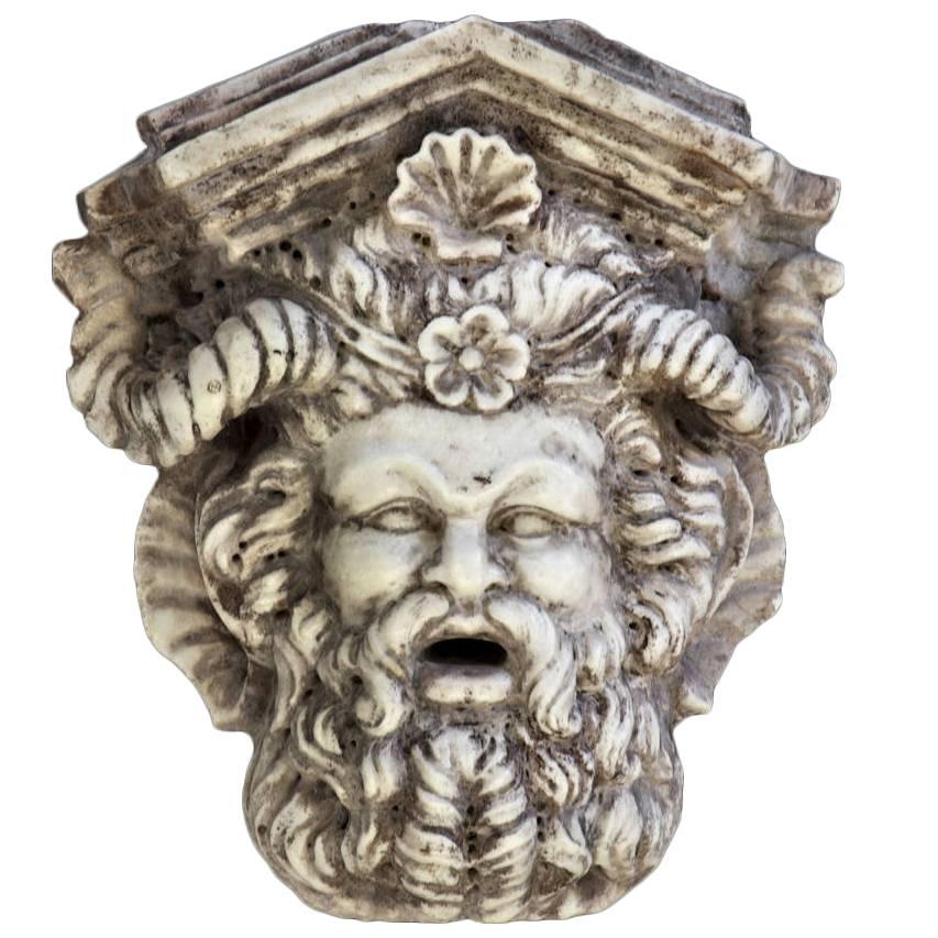 Large Carved Marble Wall Fountain Modelled as a Bacchic Mask