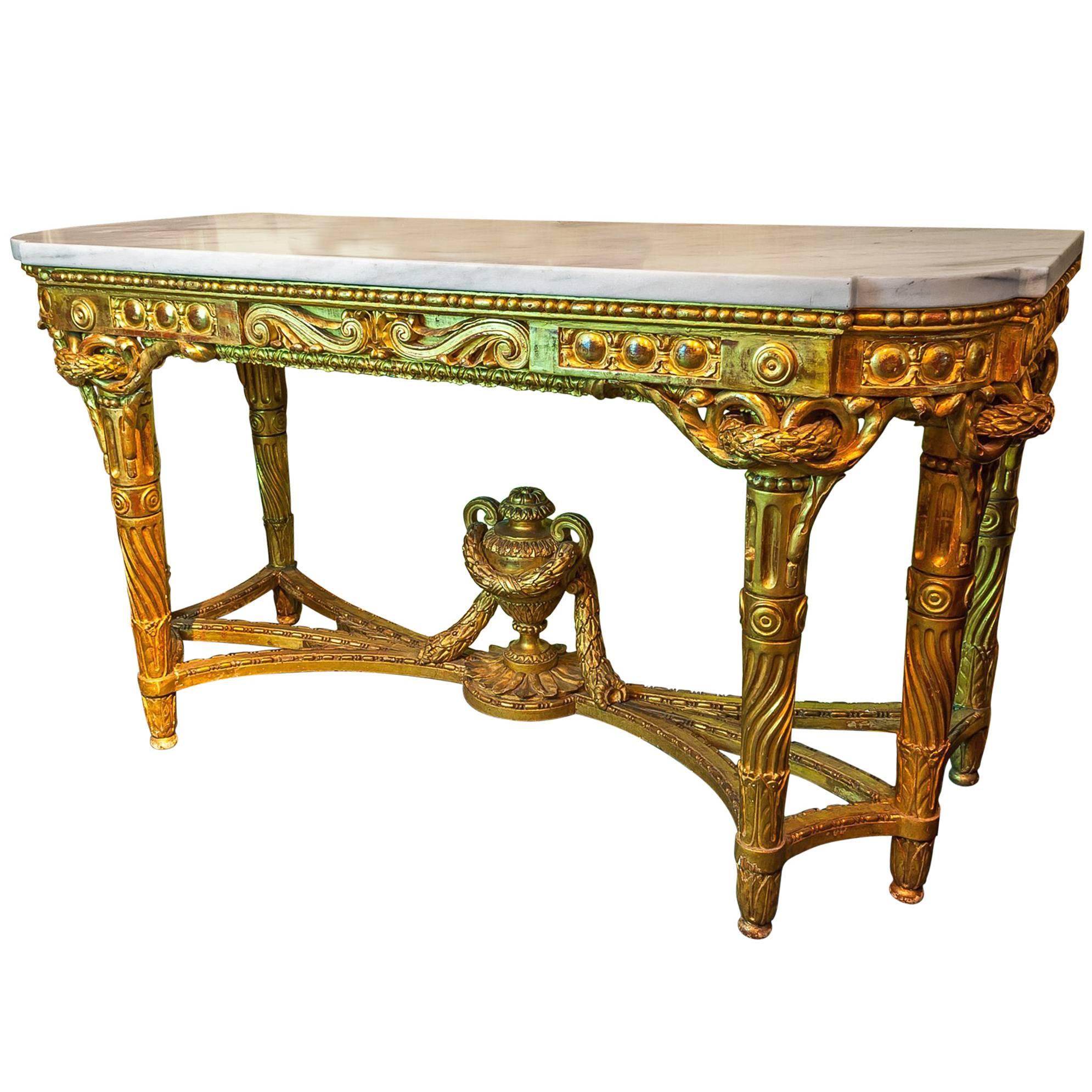 Fine French Louis XVI Style Giltwood Marble-Top Console Table