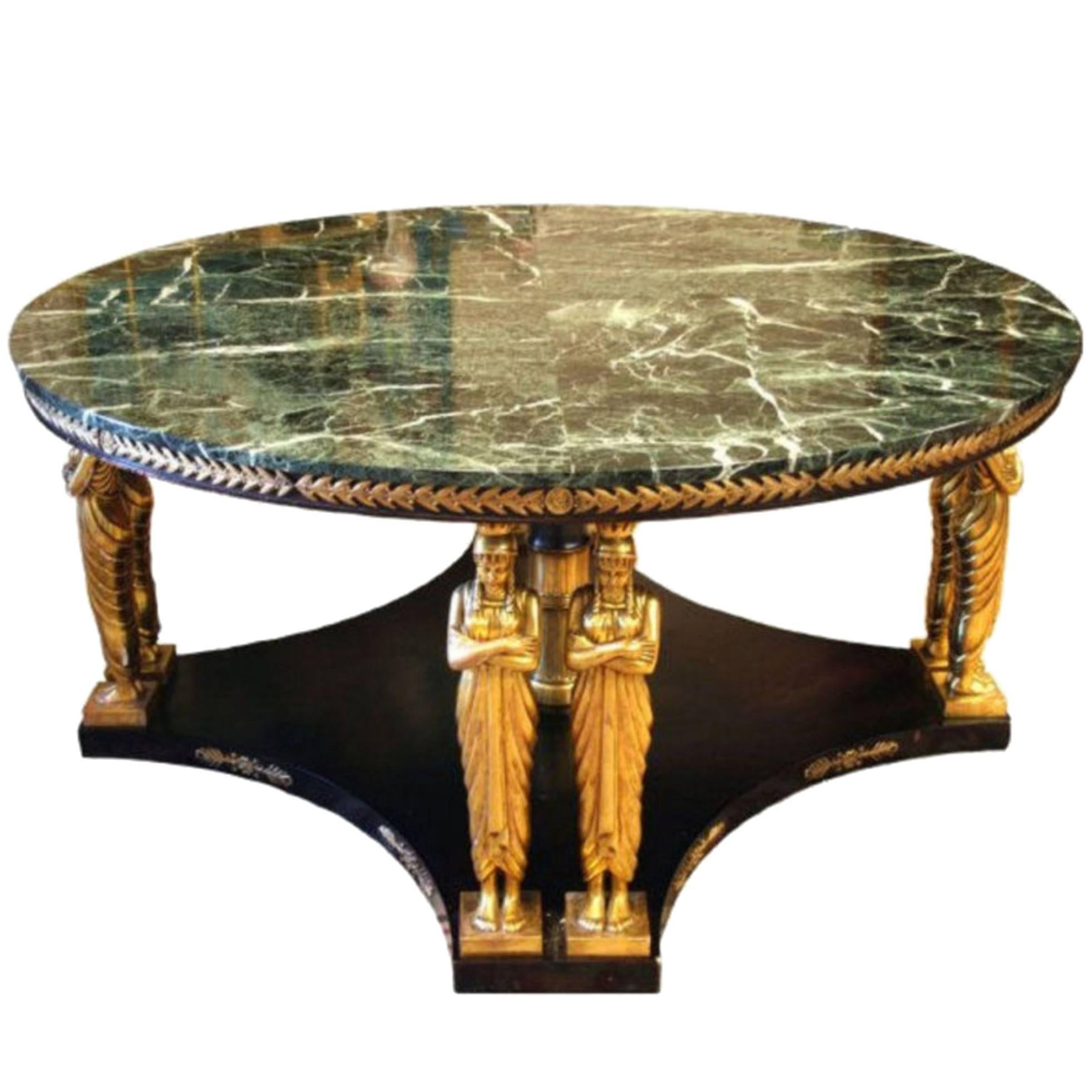 Fine Empire Revival Marble and Mahogany Center Table