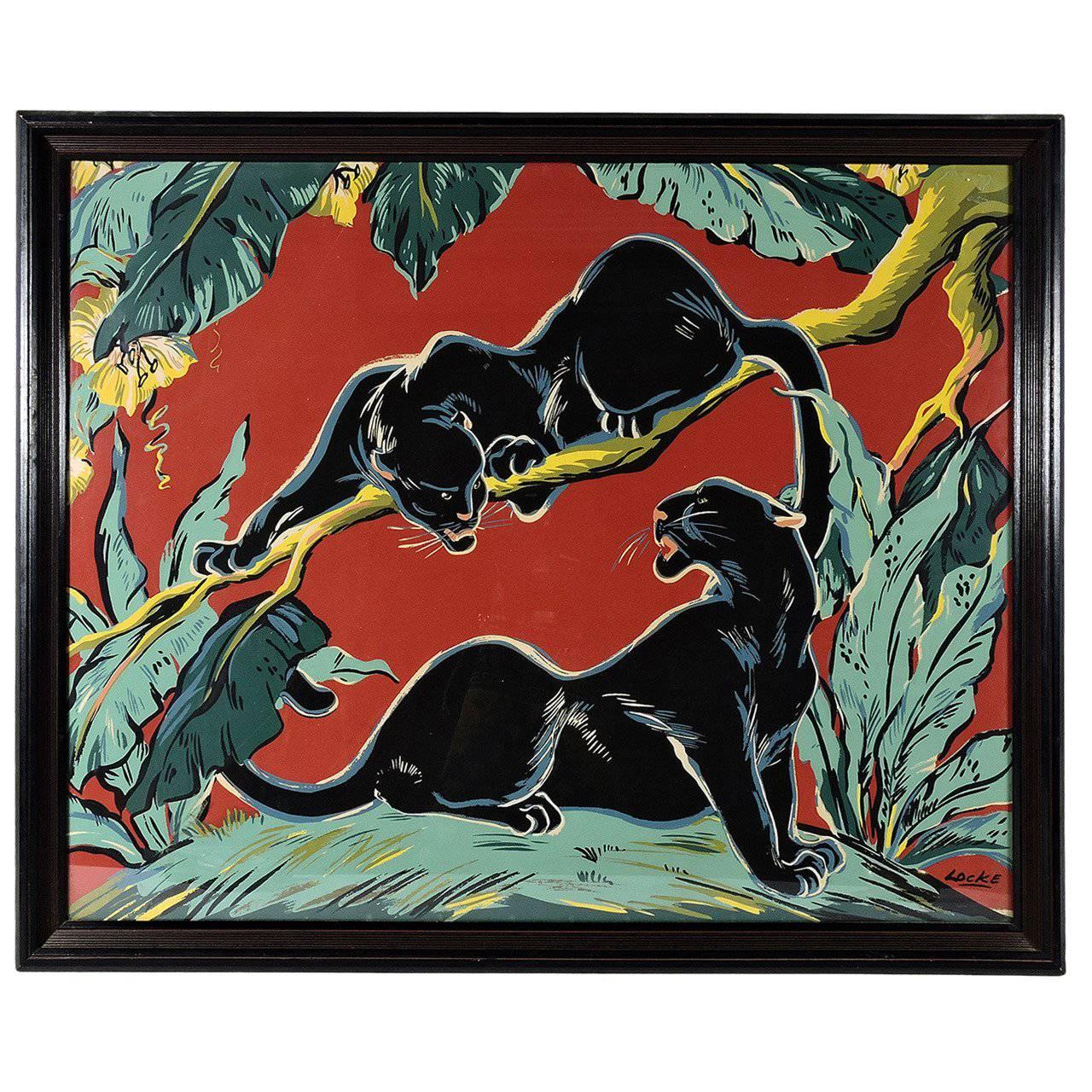 20th Century Screen-Print of Two Panthers by Locke For Sale