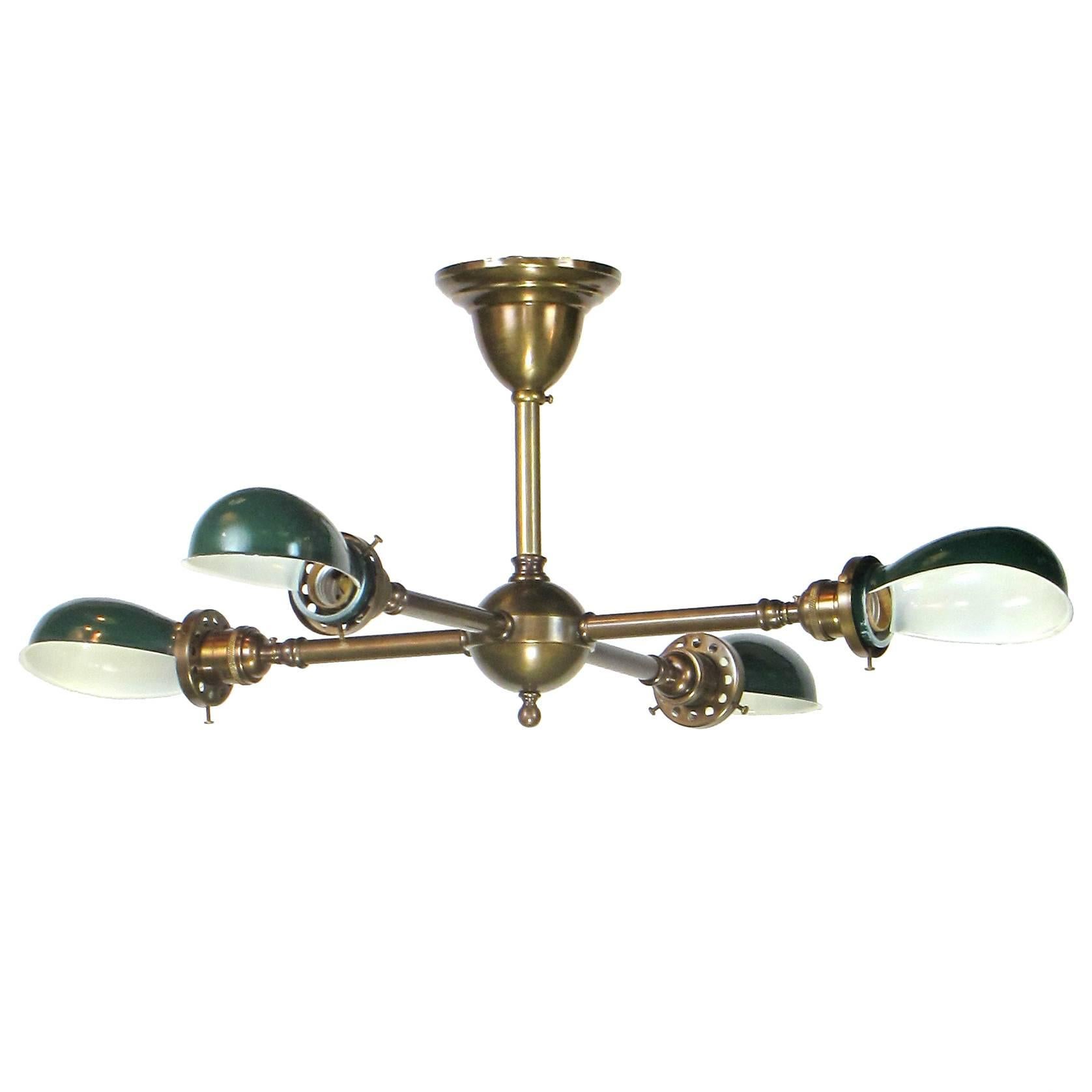 Four-Light Billiard Light with Metal Shades For Sale