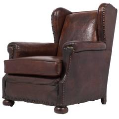 French Antique Wingback Leather Club Chair