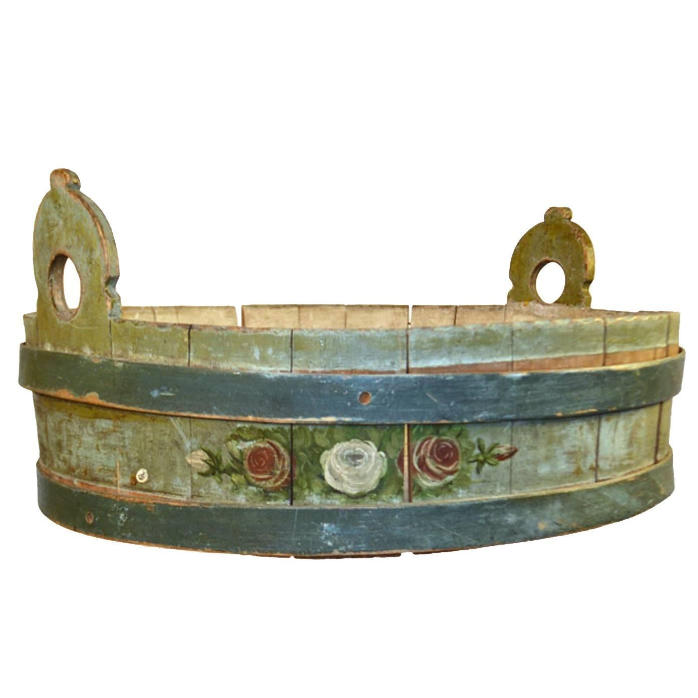 19th Century Round Painted Wood Container from Alsace For Sale