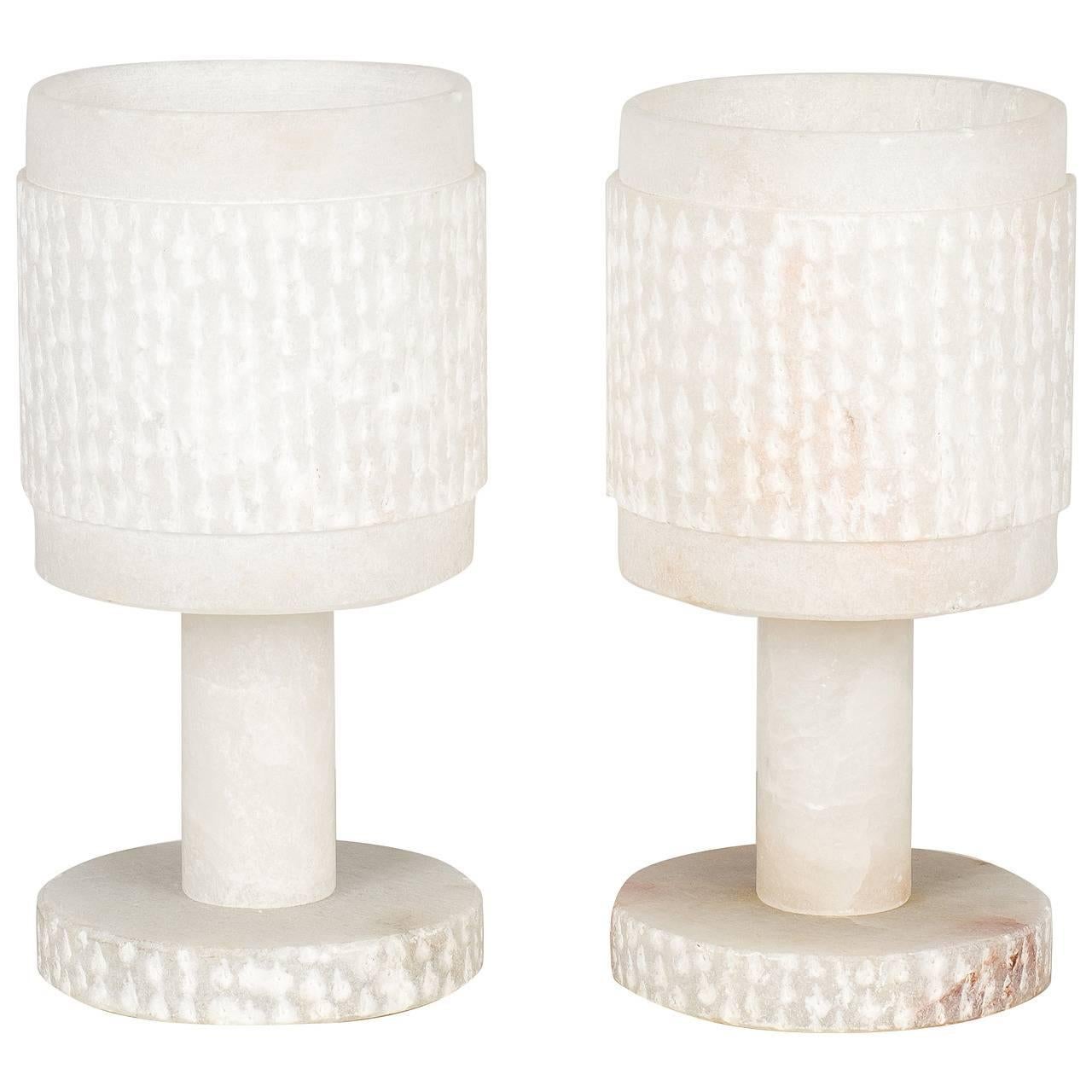 Spanish Vintage Pair of Alabaster Table Lamps