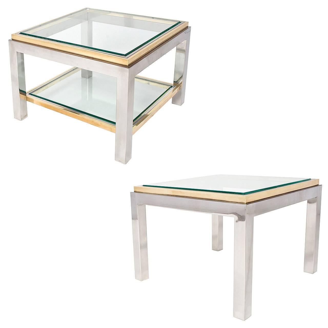 French Vintage Chrome and Brass Side Tables