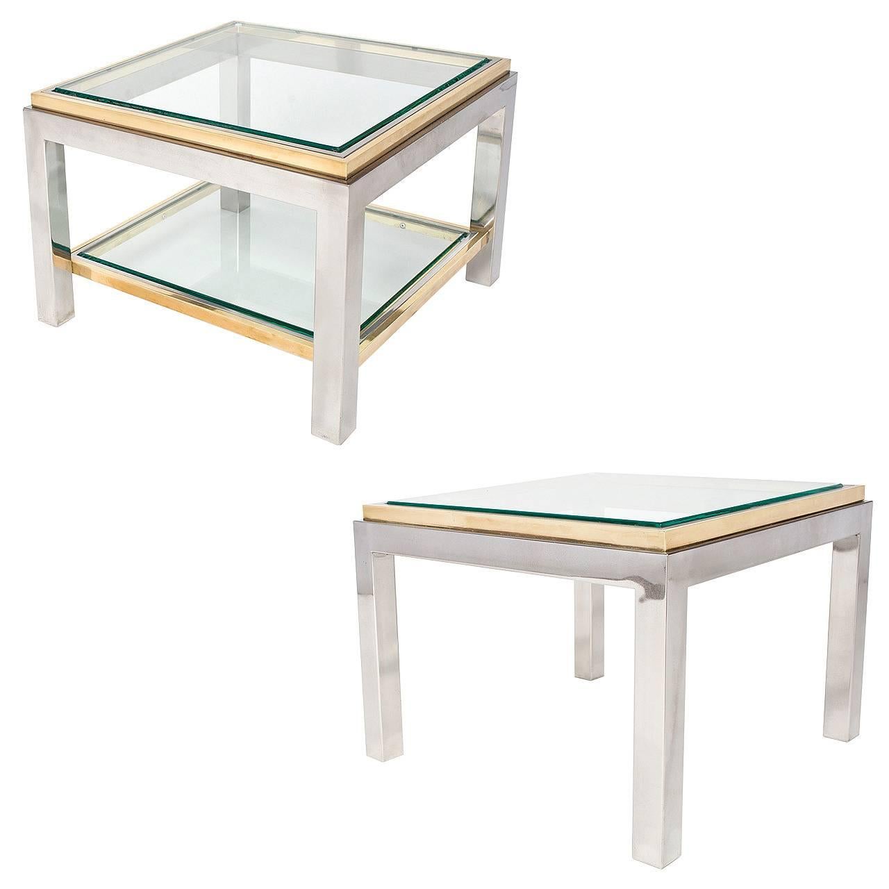 Tables d'appoint françaises en chrome et laiton