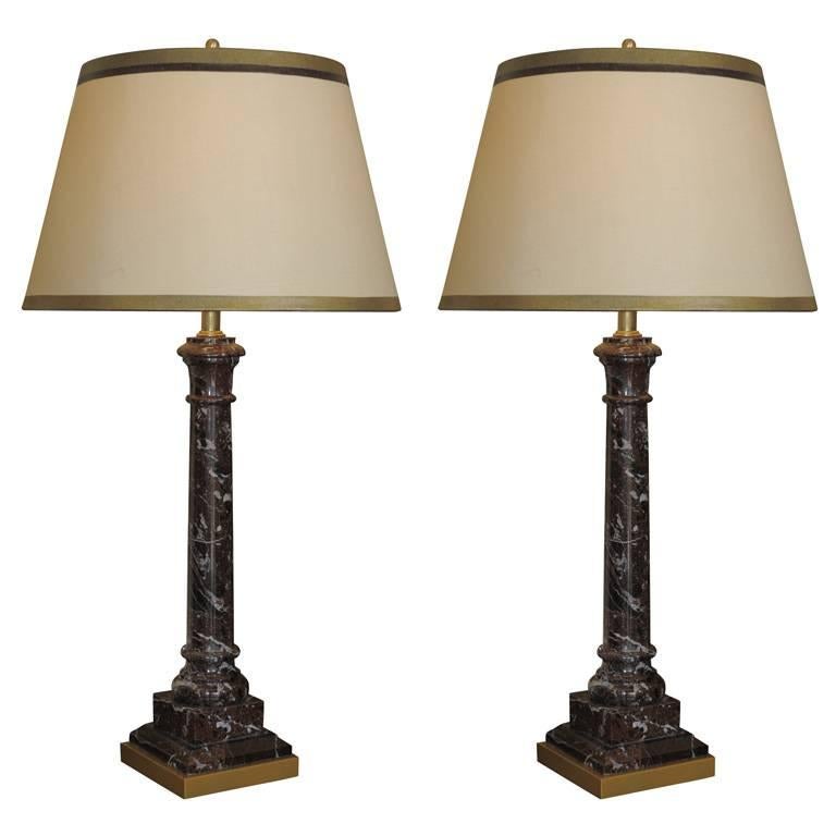 Pair of Early 20th Century Classic Form Marble Lamps