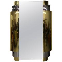 Art Deco Style Tiered Chrome and Brass Mirror by Curtis Jere, Signed 12