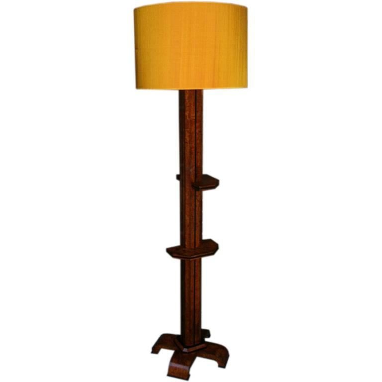 Floor Lamp Art Deco Architectural burled wood France 1930's For Sale