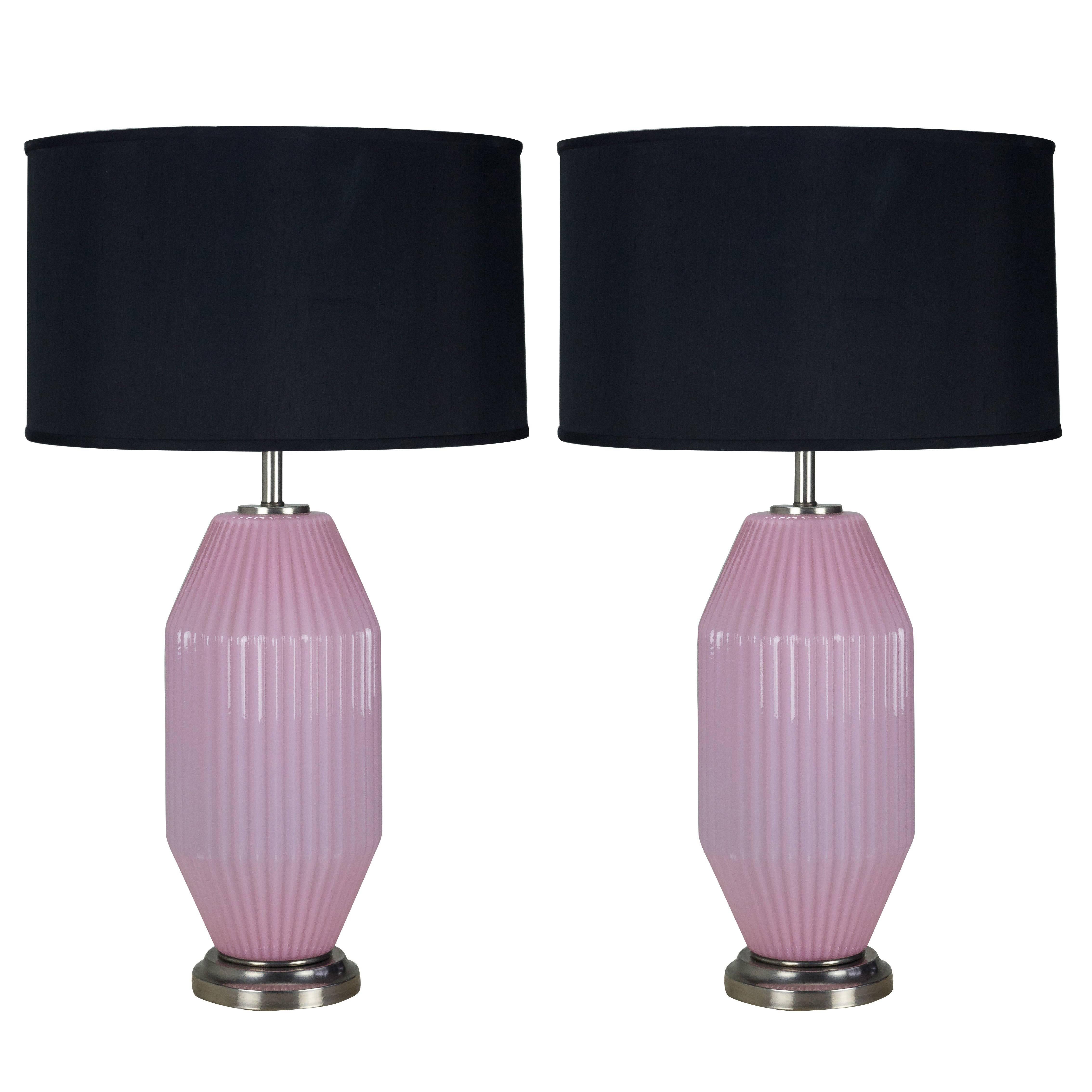 Pair of Cyclamen Murano Lamps For Sale