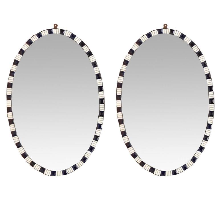 18th Century Irish III Pair of Blue and White Glass Oval Mirrors