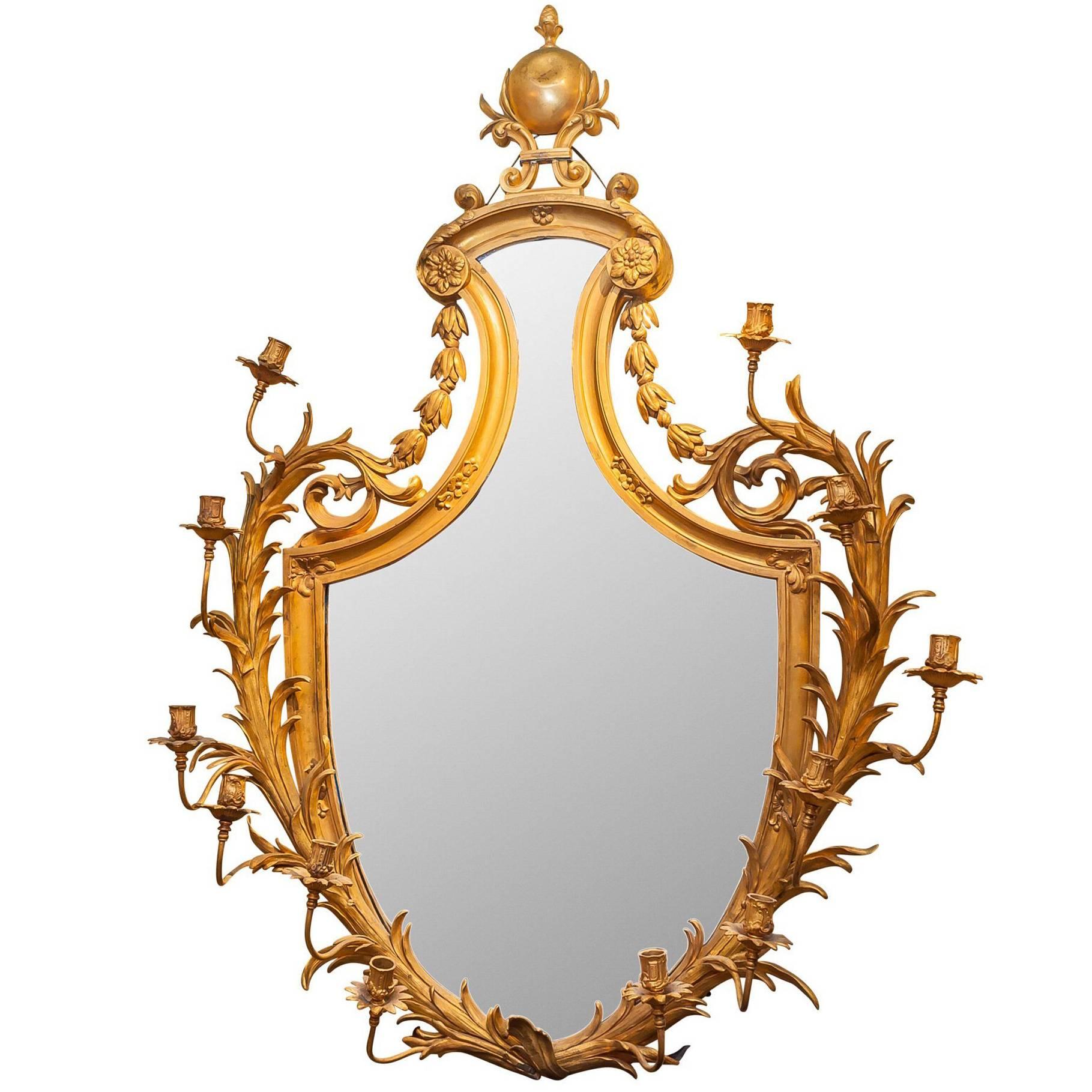 Fine Gilt Bronze Adam Style Girandole Mirror Attributed to Caldwell & Co.