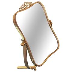 Brass Italian Table Mirror in the Style of Gio
 Ponti, 1950
s