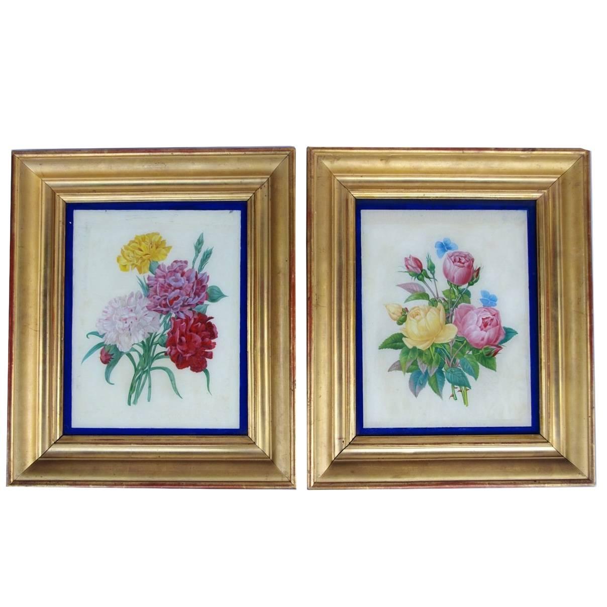 Pair of Restauration style reverse glass paintings, late 19th century