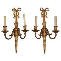 Pair of Louis XVI Style Bronze Sconces Signed Caldwell